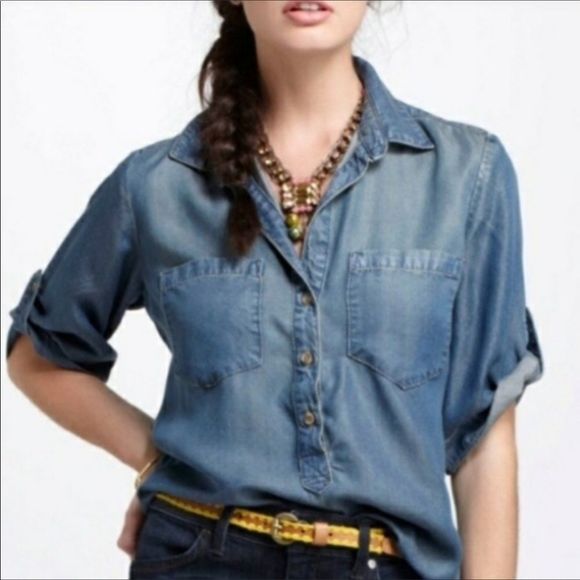 Anthropologie Cloth & Stone Chambray Button Up Top Size Medium - Picture 1 of 5